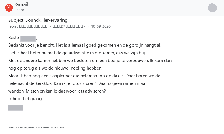 Geanonimiseerde klantreview SoundKiller