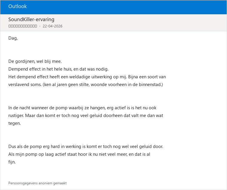 Geanonimiseerde klantreview SoundKiller